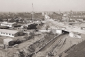 Staveniště stanice Vyšehrad – pohled přes Nuselský most (1972)