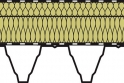 Trapézový profil – parozábrana – dvě vrstvy minerální vaty bez vložených klínů – vnější izolace proti vodě.