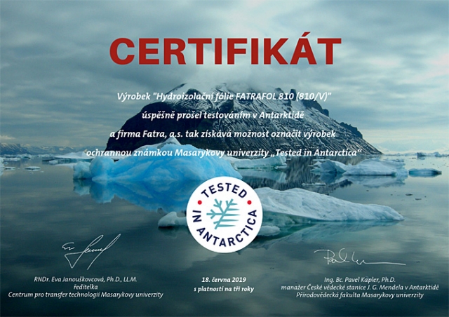 Fólie Fatrafol získala certifikát testováno v Antarktidě
