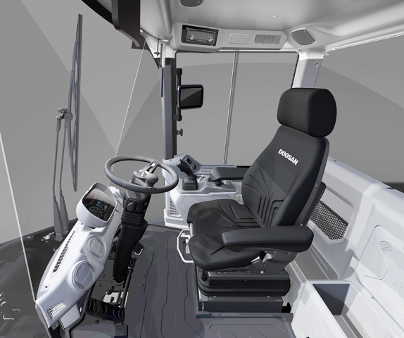 Nový prostorný ergonomický design kabiny kolového nakladače Doosan DL420-7