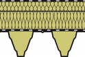 Trapézový profil – klíny ve stojinách profilu – parozábrana – dvě vrstvy minerální vaty – vnější izolace proti vodě