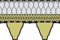 Trapézový profil – vložené klíny – parozábrana – dvě vrstvy minerální vaty – izolační vrstva z EPS – vnější izolace proti vodě