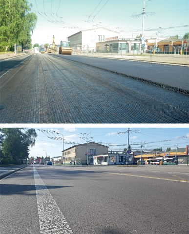 Rekonstrukce ulice Teplého v Pardubicích v roce 2013 (nahoře) a její stále bezvadný stav i v roce 2018 (dole).