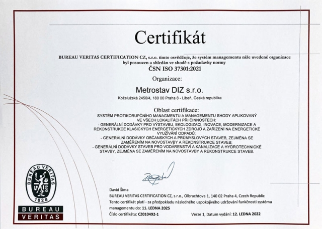 Certifikát MTS DIZ